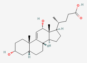 Two-dimensional chemical structure of 3α,12α-Dihydroxy-5β-chol-9(11)-enic Acid, CAS 24637-46-5