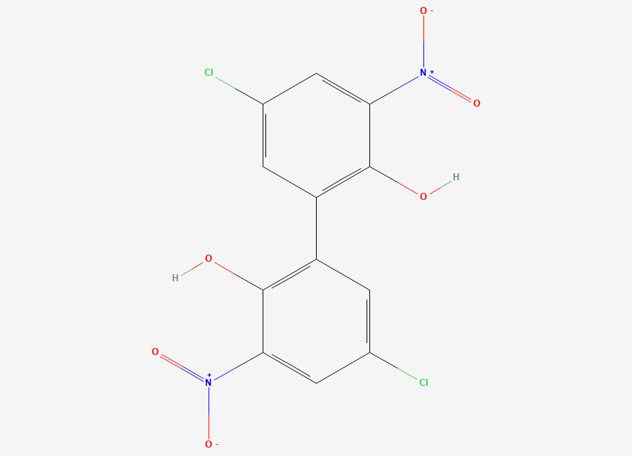 Two-dimensional chemical structure of 5,5'-Dichloro-3,3'-dinitro(1,1'-biphenyl)-2,2'-diol