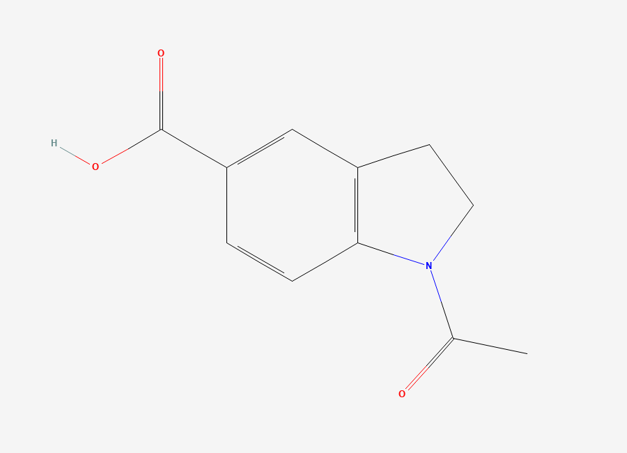 Two-dimensional chemical structure of 1-acetyl-2,3-dihydro-1H-indole-5-carboxylic acid