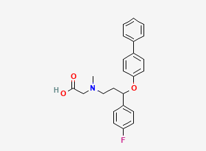 Two-dimensional chemical structure of 2-[[3-(4-Fluorophenyl)-3-(4-phenylphenoxy)propyl]-methylamino]acetic acid