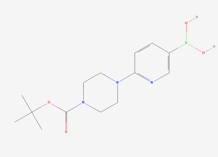 Two-dimensional chemical structure of (6-(4-(tert-Butoxycarbonyl)piperazin-1-yl)pyridin-3-yl)boronic acid