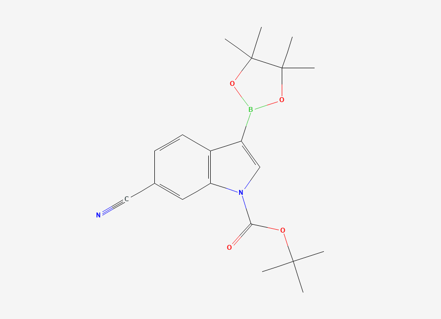 Two-dimensional chemical structure of tert-Butyl 6-cyano-3-(4,4,5,5-tetramethyl-1,3,2-dioxaborolan-2-yl)-1H-indole-1-carboxylate