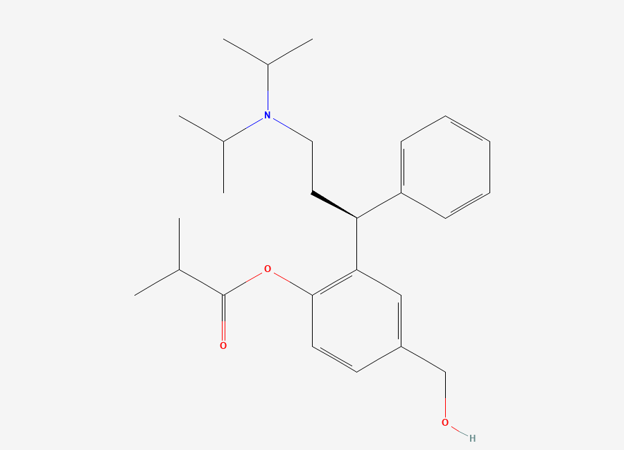 Two-dimensional chemical structure of (S)-2-(3-(Diisopropylamino)-1-phenylpropyl)-4-(hydroxymethyl)phenyl isobutyrate