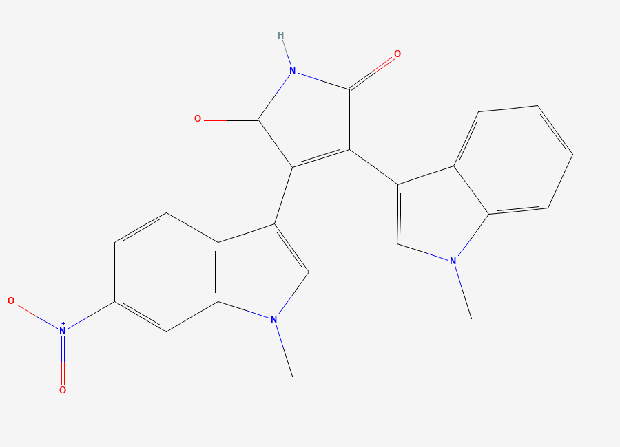 Two-dimensional chemical structure of 1H-pyrrole-2,5-dione, 3-(1-methyl-1H-indol-3-yl)-4-(1-methyl-6-nitro-1H-indol-3-yl)-