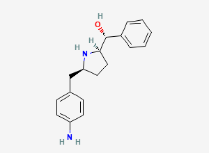 Two-dimensional chemical structure of (R)-((2R,5S)-5-(4-aminobenzyl)pyrrolidin-2-yl)(phenyl)methanol, CAS 1295539-30-8