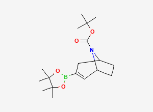 Two-dimensional chemical structure of Tert-butyl 3-(tetramethyl-1,3,2-dioxaborolan-2-yl)-8-azabicyclo(3.2.1)oct-2-ene-8-carboxylate