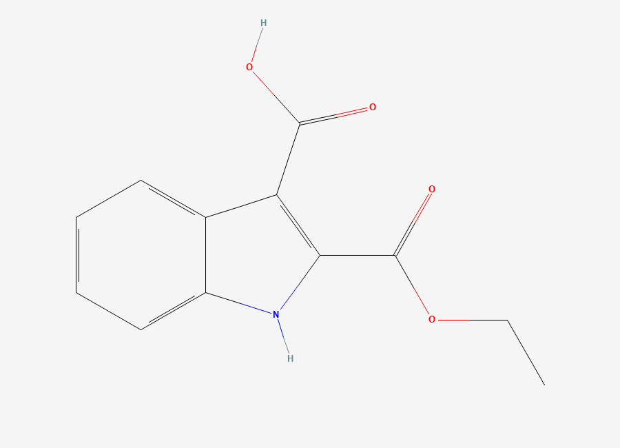 Two-dimensional chemical structure of 2-(ethoxycarbonyl)-1H-indole-3-carboxylic acid