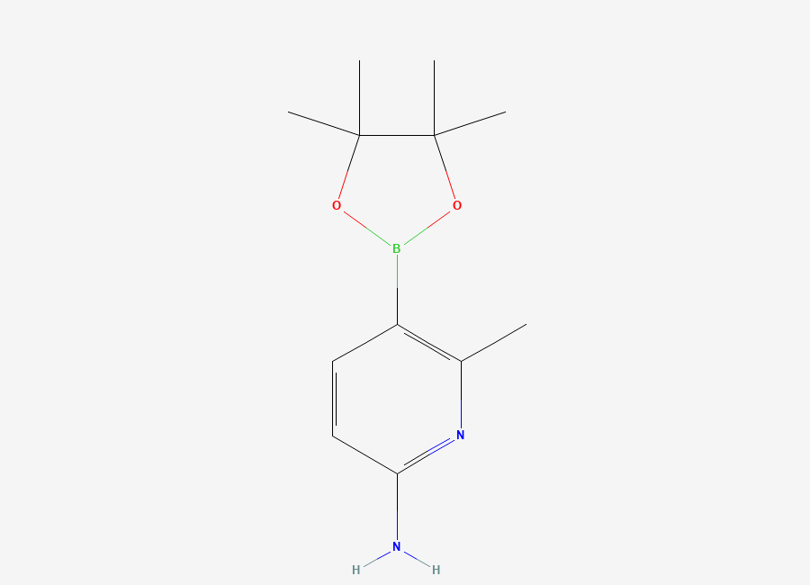 Two-dimensional chemical structure of 6-Methyl-5-(4,4,5,5-tetramethyl-1,3,2-dioxaborolan-2-yl)pyridin-2-amine