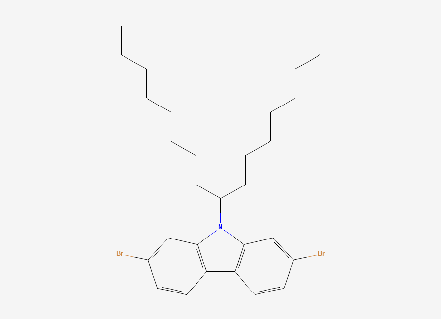 Two-dimensional chemical structure of 2,7-Dibromo-9-(9-heptadecyl)carbazole