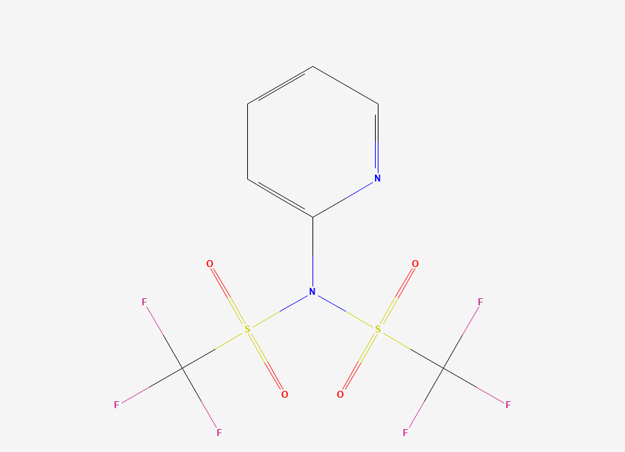 Two-dimensional chemical structure of 1,1,1-Trifluoro-N-(pyridin-2-yl)-N-(trifluoromethanesulfonyl)methanesulfonamide