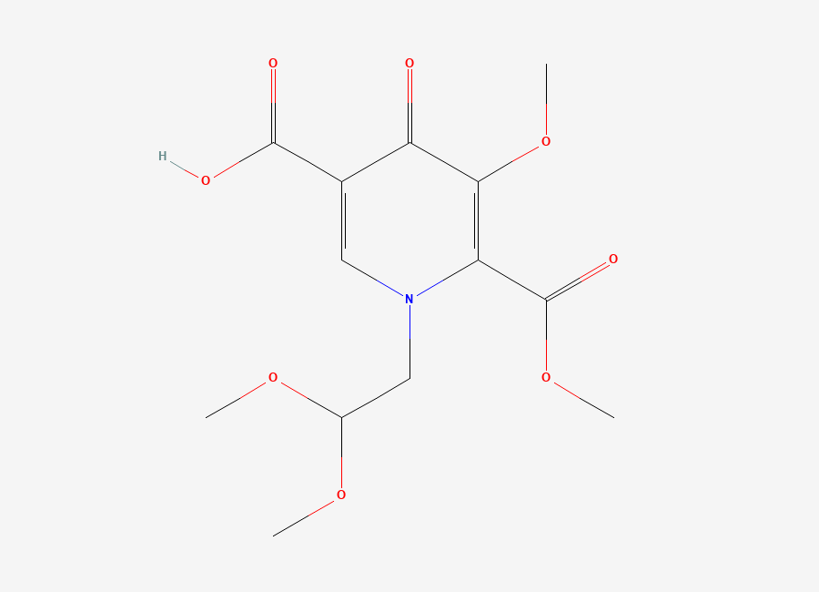 Two-dimensional chemical structure of 1-(2,2-Dimethoxyethyl)-5-methoxy-6-(methoxycarbonyl)-4-oxo-1,4-dihydropyridine-3-carboxylic acid