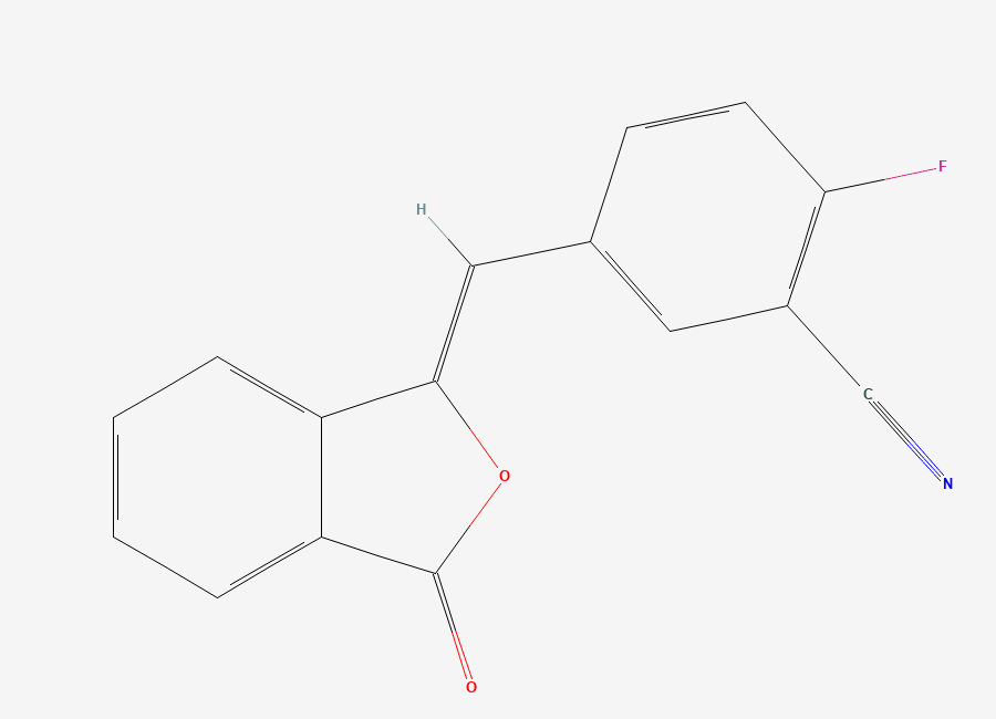 Two-dimensional chemical structure of (Z)-2-Fluoro-5-((3-oxoisobenzofuran-1(3H)-ylidene)methyl)benzonitrile, CAS 763114-25-6