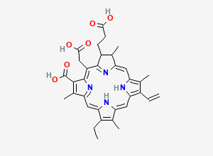 Two-dimensional chemical structure of 18-(2-Carboxyethyl)-20-(carboxymethyl)-12-ethenyl-7-ethyl-3,8,13,17-tetramethyl-17,18,22,23-tetrahydroporphyrin-2-carboxylic acid