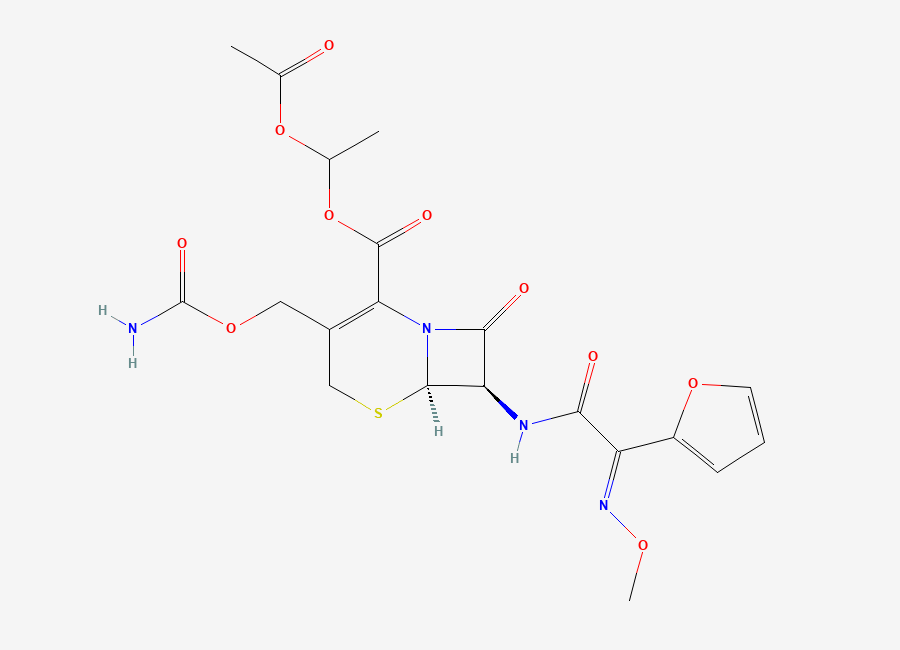 Two-dimensional chemical structure of Cefuroxime axetil, (E)-