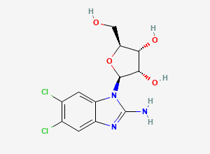 Two-dimensional chemical structure of (2S,3S,4R,5S)-2-(2-amino-5,6-dichlorobenzimidazol-1-yl)-5-(hydroxymethyl)oxolane-3,4-diol