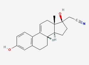 Two-dimensional chemical structure of Dienogest EP Impurity G / ∆9,11-Dehydro-17α-Cyanomethyl Estradiol, CAS 86153-38-0
