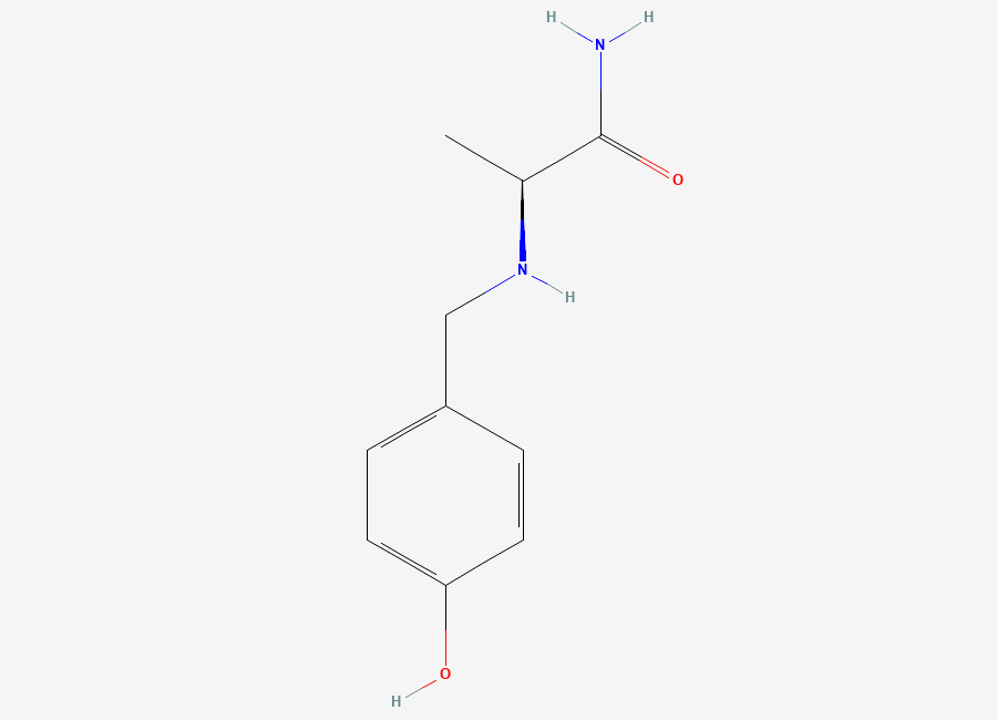 Two-dimensional chemical structure of 2-((4-hydroxybenzyl)amino)propanamide, CAS 1843368-38-6