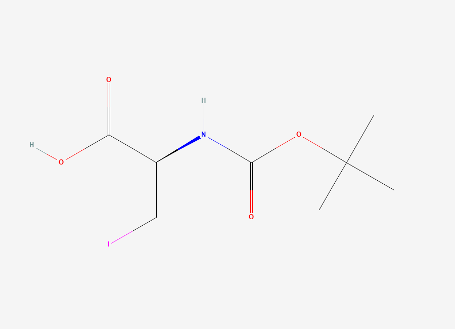Two-dimensional chemical structure of N-Boc-3-iodo-L-alanine, CAS 773128-24-8