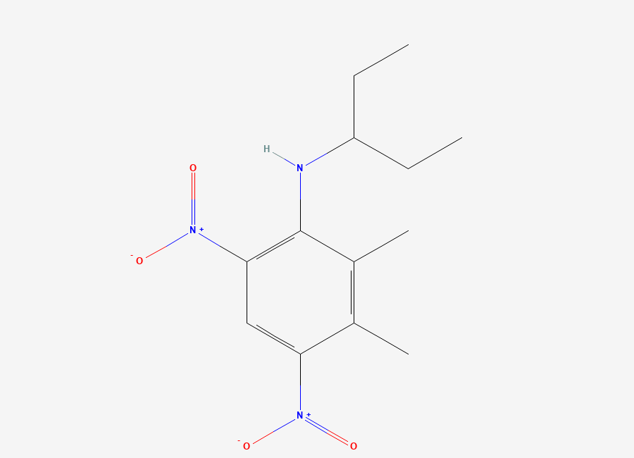 Two-dimensional chemical structure of N-(1-Ethylpropyl)- 2, 3-dimethyl-4, 6-dinitro-Benzenamine, CAS 2724543-66-0