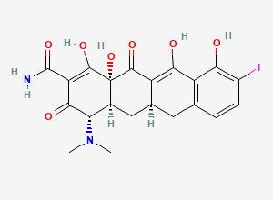 Two-dimensional chemical structure of (4S,4aS,5aR,12aS)-4-(dimethylamino)-3,10,12,12a-tetrahydroxy-9-iodo-1,11-dioxo-1,4,4a,5,5a,6,11,12a-octahydrotetracene-2-carboxamide