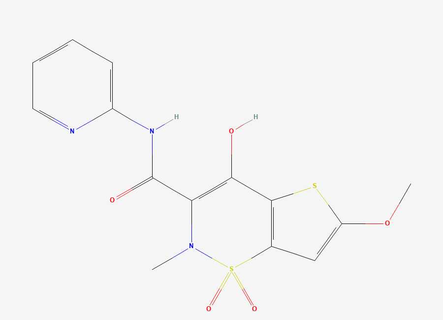 Two-dimensional chemical structure of 2H-Thieno(2,3-e)-1,2-thiazine-3-carboxamide, 4-hydroxy-6-methoxy-2-methyl-N-2-pyridinyl-, 1,1-dioxide
