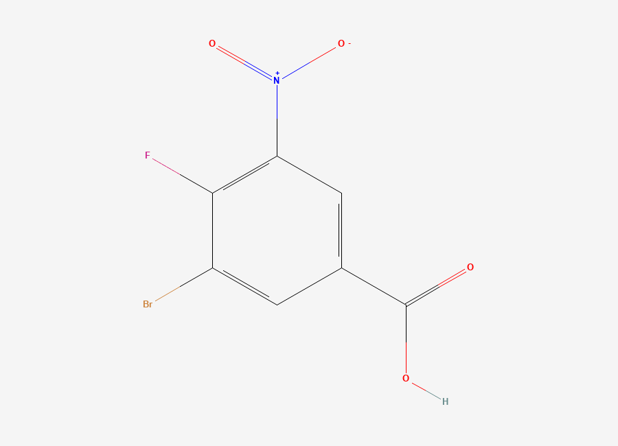 Two-dimensional chemical structure of 3-Bromo-4-fluoro-5-nitrobenzoic acid