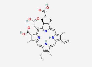 Two-dimensional chemical structure of (2S-trans)-18-carboxy-20-(carboxymethyl)-13-ethyl-2,3-dihydro-3,7,12,17-tetramethyl-8-vinyl-21H,23H-porphine-2-propionic acid