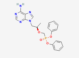 Two-dimensional chemical structure of 9-[(2R)-2-(diphenoxyphosphorylmethoxy)propyl]purin-6-amine, CAS 342631-41-8