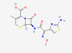 Two-dimensional chemical structure of 7beta-(2-(2-Aminothiazol-4-yl)-2-methoxyiminoacetamido)-3-methyl-3-cephem-4-carboxylic acid glycylaminobenzoyloxymethyl ester