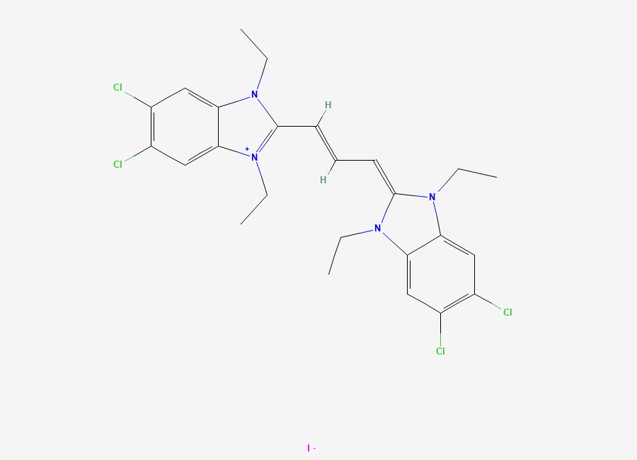 Two-dimensional chemical structure of 5,5',6,6'-Tetrachloro-1,1',3,3'-tetraethylbenzimidazolocarbocyanine iodide