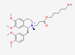 Two-dimensional chemical structure of Isoquinolinium, 1-((3,4-dimethoxyphenyl)methyl)-1,2,3,4-tetrahydro-2-(3-((5-hydroxypentyl)oxy)-3-oxopropyl)-6,7-dimethoxy-2-methyl-, (1R,2R)-