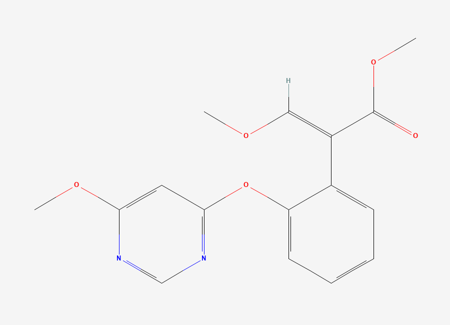 Two-dimensional chemical structure of (E)-methyl 3-methoxy-2-(2-((6-methoxypyrimidin-4-yl)oxy)phenyl)acrylate, CAS 475479-10-8