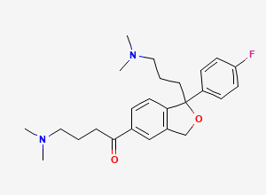 Two-dimensional chemical structure of Escitalopram EP Impurity G / Citalopram EP Impurity G / 5- Dimethylaminobutyryl Citalopram/ Citalopram ketone, CAS 1329745-98-3