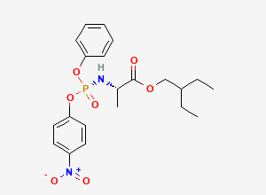 Two-dimensional chemical structure of (S)-2-Ethylbutyl 2-(((R)-(4-nitrophenoxy)(phenoxy)phosphoryl)amino)propanoate