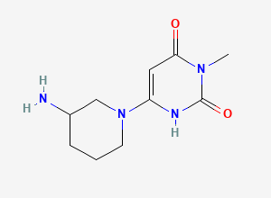 Two-dimensional chemical structure of 6-(3-aminopiperidino)-3-methyl-2,4(1H,3H)-pyrimidinedione, CAS 1338677-76-1