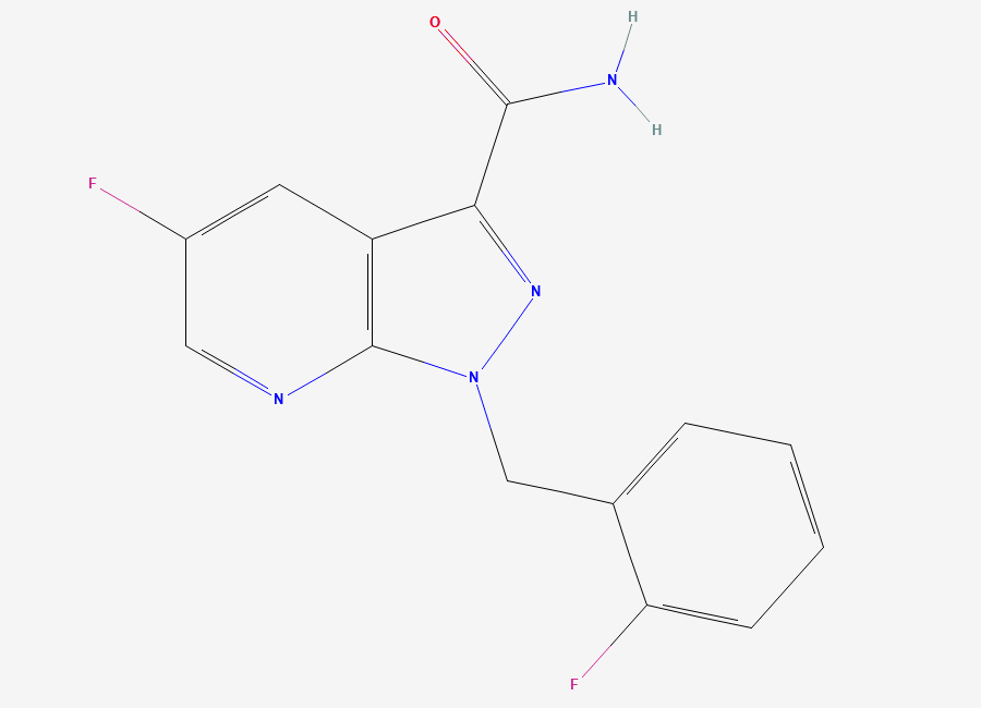 Two-dimensional chemical structure of 5-fluoro-1-(2-fluorobenzyl)-1H-pyrazolo(3,4-b)pyridine-3-carboxamide