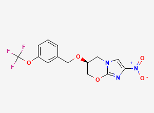 Two-dimensional chemical structure of (S)-2-Nitro-6-((3-(trifluoromethoxy)benzyl)oxy)-6,7-dihydro-5H-imidazo[2,1-b][1,3]oxazine, CAS 1353753-57-7
