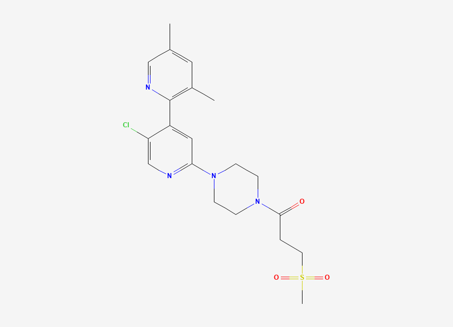 Two-dimensional chemical structure of 1-(4-(5'-Chloro-3,5-dimethyl-2,4'-bipyridin-2'-yl)piperazin-1-yl)-3-(methylsulfonyl)propan-1-one