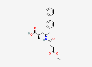 Two-dimensional chemical structure of (2R,4S)-4-[(4-ethoxy-4-oxobutanoyl)amino]-2-methyl-5-(4-phenylphenyl)pentanoic acid