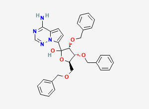 Two-dimensional chemical structure of (3R,4R,5R)-2-(4-Aminopyrrolo(2,1-f)(1,2,4)triazin-7-yl)-3,4-bis(benzyloxy)-5-((benzyloxy)methyl)tetrahydrofuran-2-ol