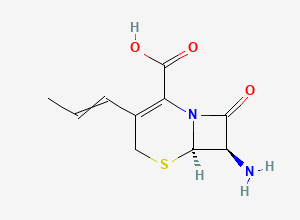 Two-dimensional chemical structure of (6R,7R)-7-amino-8-oxo-3-prop-1-enyl-5-thia-1-azabicyclo[4.2.0]oct-2-ene-2-carboxylic acid