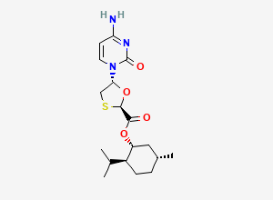 Two-dimensional chemical structure of (1R,2S,5R)-2-Isopropyl-5-methylcyclohexyl (2R,5R)-5-(4-amino-2-oxopyrimidin-1(2H)-yl)-1,3-oxathiolane-2-carboxylate