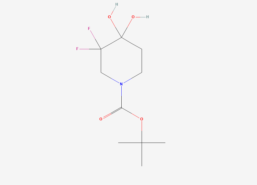 Two-dimensional chemical structure of 1-(tert-Butoxycarbonyl)-3,3-difluoro-4,4-dihydroxypiperidine