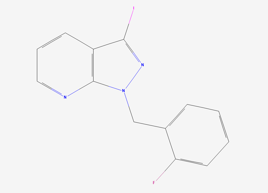 Two-dimensional chemical structure of 1-(2-fluorobenzyl)-3-iodo-1H-pyrazolo(3,4-b)pyridine