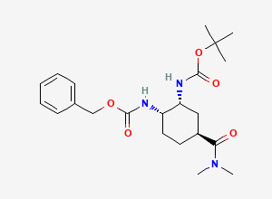 Two-dimensional chemical structure of Benzyl tert-butyl ((1S,2R,4S)-4-(dimethylcarbamoyl)cyclohexane-1,2-diyl)dicarbamate, CAS 365998-35-2