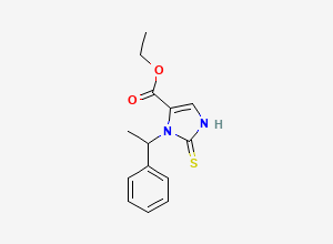 Two-dimensional chemical structure of ethyl 3-(1-phenylethyl)-2-sulfanylidene-1H-imidazole-4-carboxylate