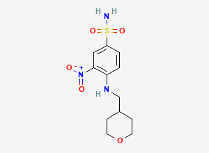Two-dimensional chemical structure of 3-Nitro-4-(oxan-4-ylmethylamino)benzenesulfonamide, CAS 1228779-96-1