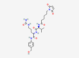 Two-dimensional chemical structure of 6-(2,5-Dioxo-2,5-dihydro-1H-pyrrol-1-yl)-N-[(S)-1-[[(S)-1-[[4-(hydroxymethyl)phenyl]amino]-1-oxo-5-ureidopentan-2-yl]amino]-3-methyl-1-oxobutan-2-yl]hexanamide, CAS 159857-80-4