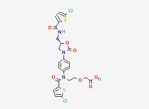 Two-dimensional chemical structure of (S)-2-(2-(5-Chloro-N-(4-(5-((5-chlorothiophene-2-carboxamido)methyl)-2-oxooxazolidin-3-YL)phenyl)thiophene-2-carboxamido)ethoxy)acetic acid
