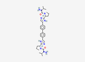 Two-dimensional chemical structure of (2S)-2-amino-1-[(2S)-2-[5-[4-[4-[2-[(2S)-1-[(2S)-2-amino-3-methylbutanoyl]pyrrolidin-2-yl]-1H-imidazol-5-yl]phenyl]phenyl]-1H-imidazol-2-yl]pyrrolidin-1-yl]-3-methylbutan-1-one